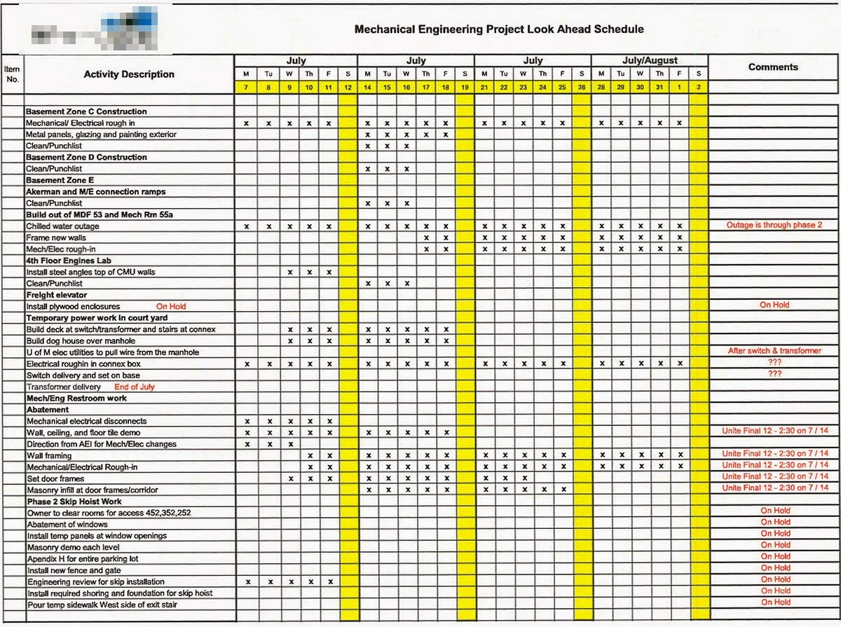 2 Week Look Ahead Schedule Template Xls